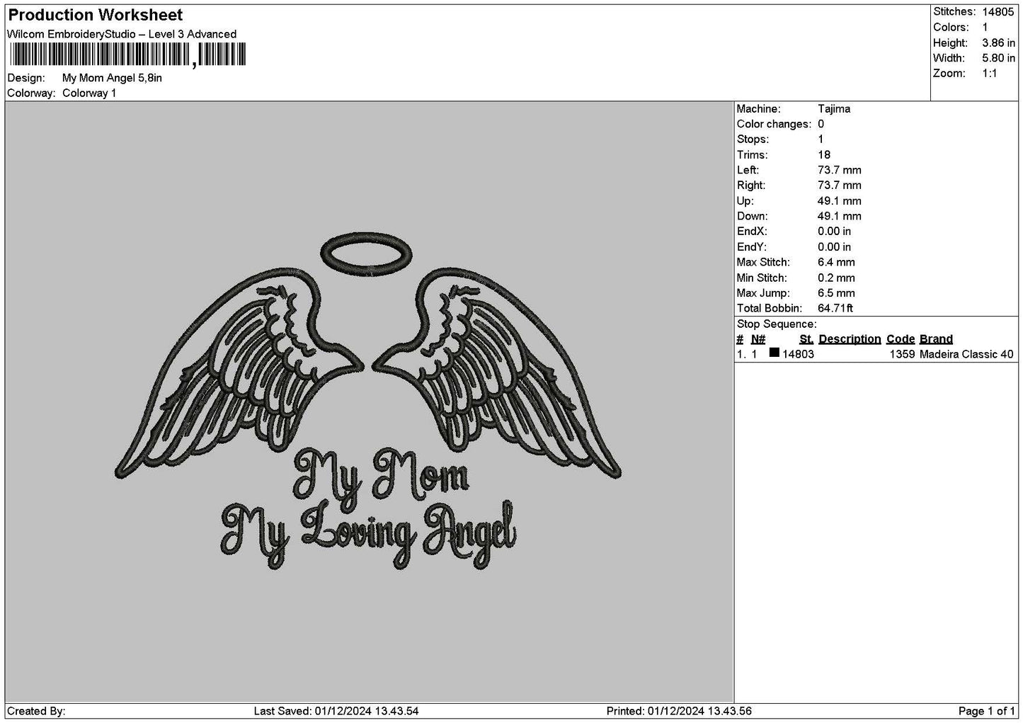 Mom Angel Embroidery File 6 sizes