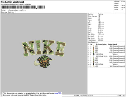 Nike Camo Baby Yoda Embroidery File 4 size