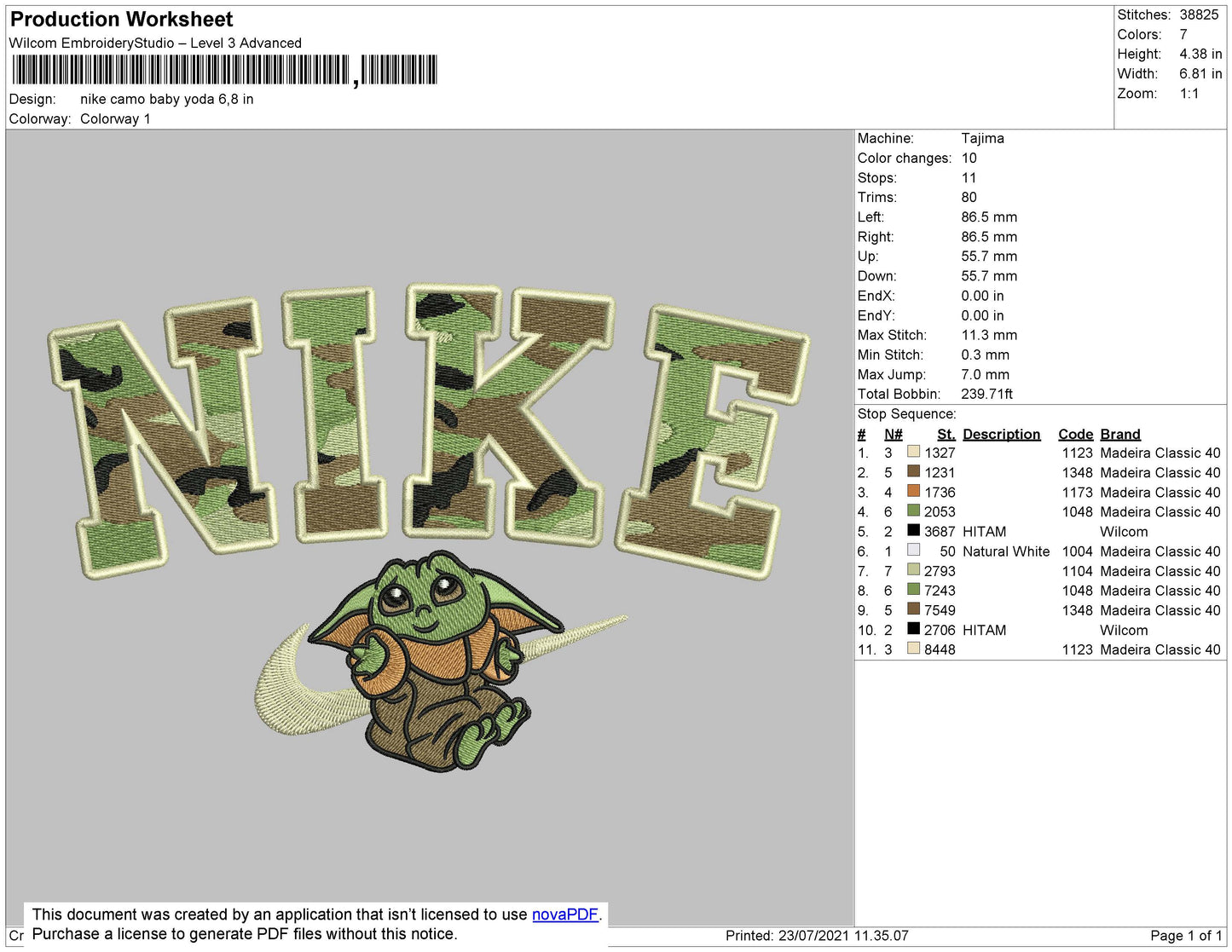Nike Camo Baby Yoda Embroidery File 4 size