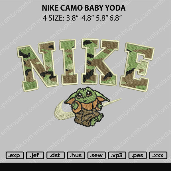 Nike Camo Baby Yoda Embroidery File 4 size