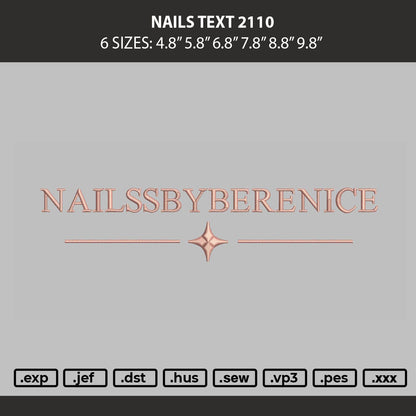 Nails Text 2110 Embroidery Machine Design File 6 sizes