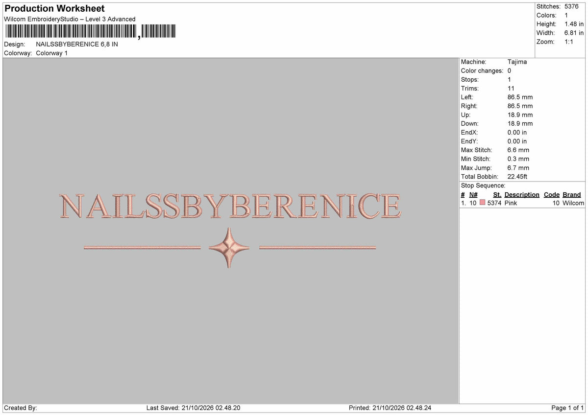 Nails Text 2110 Embroidery Machine Design File 6 sizes