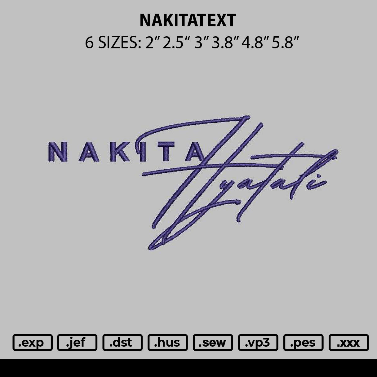 Nakitatext Embroidery File 6 sizes