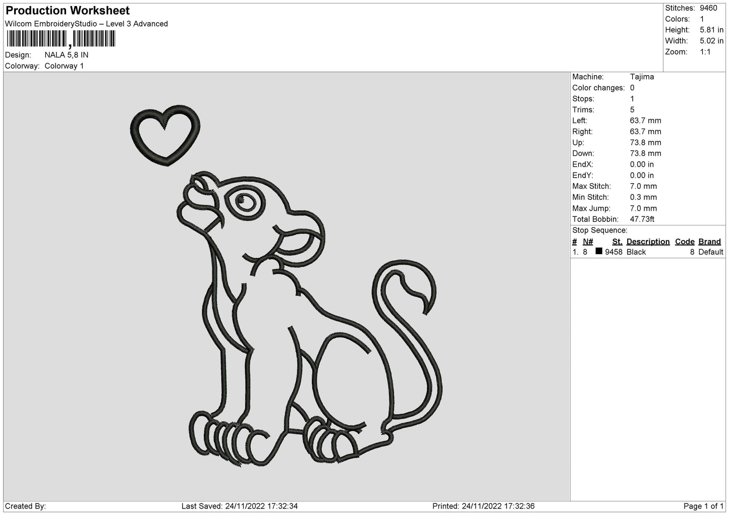 Nala Line Embroidery File 6 sizes