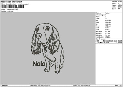 Nala Dog Embroidery File 6 sizes