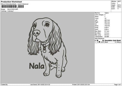 Nala Dog Embroidery File 6 sizes