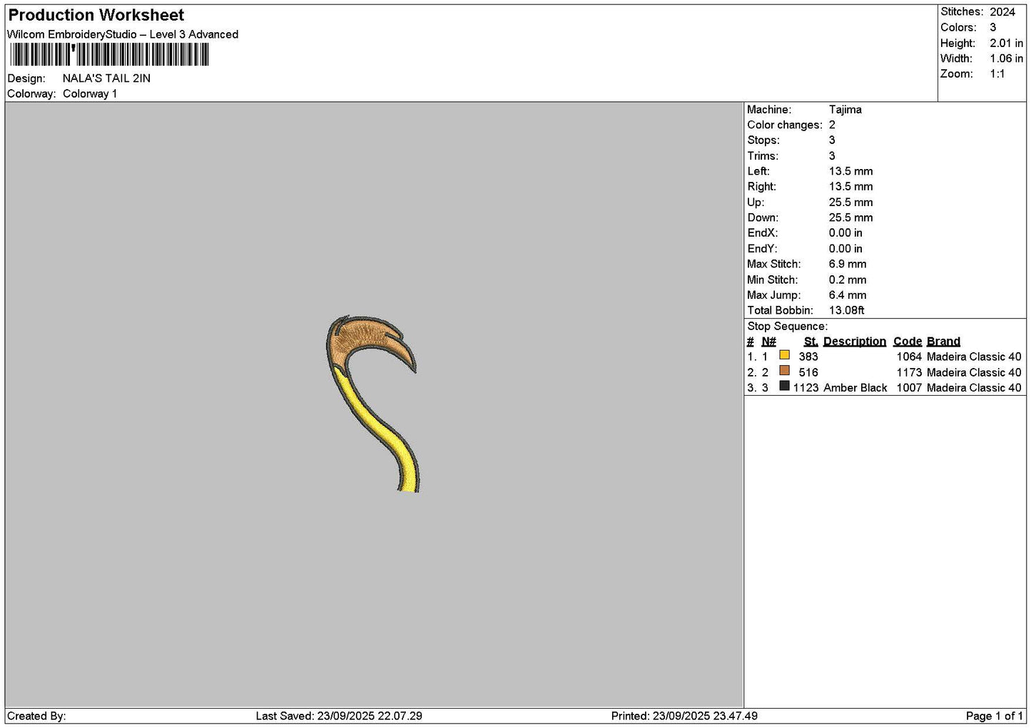 Tail 01 Embroidery File 6 sizes