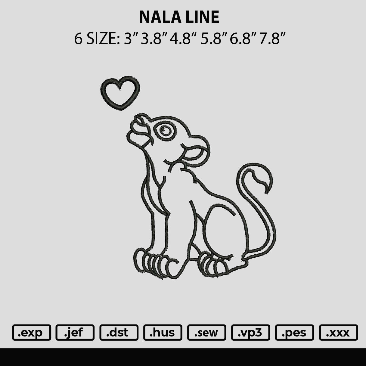 Nala Line Embroidery File 6 sizes