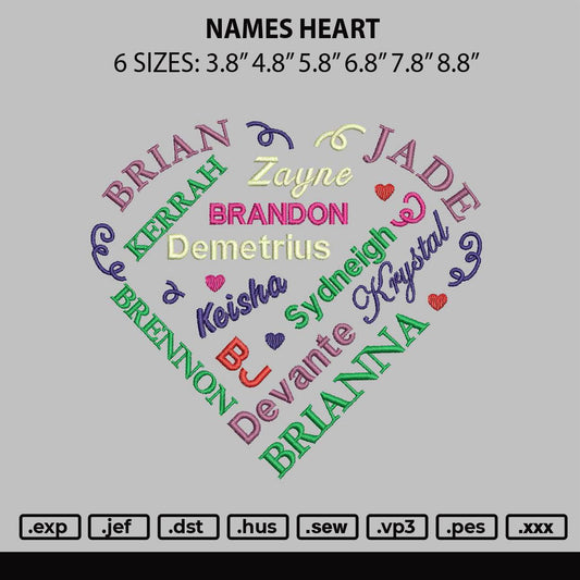 Names Heart 01 Embroidery File 6 sizes