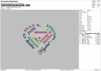 Names Heart 01 Embroidery File 6 sizes