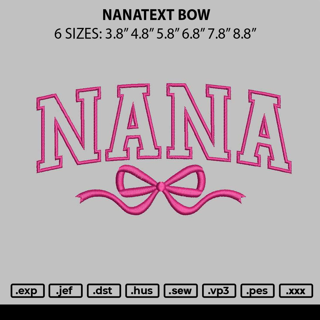Nanatext Bow Embroidery File 6 sizes