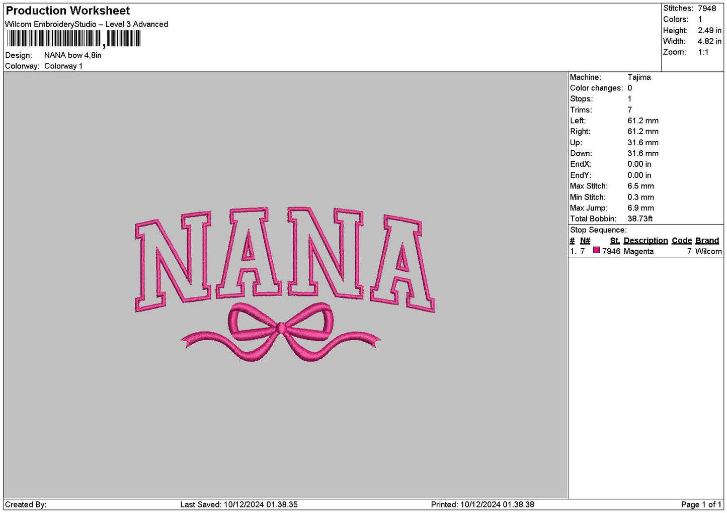 Nanatext Bow Embroidery File 6 sizes