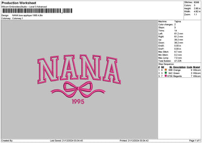 Nanatext bow App Embroidery File 6 sizes