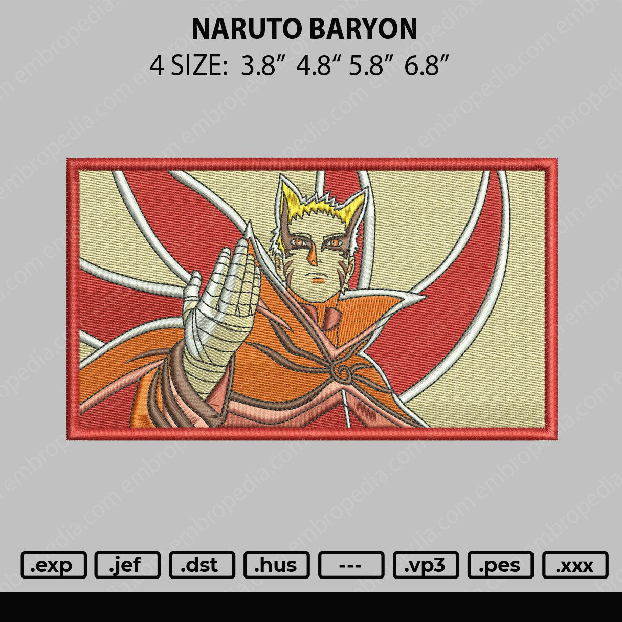 Naruto Baryon Embroidery File 4 size