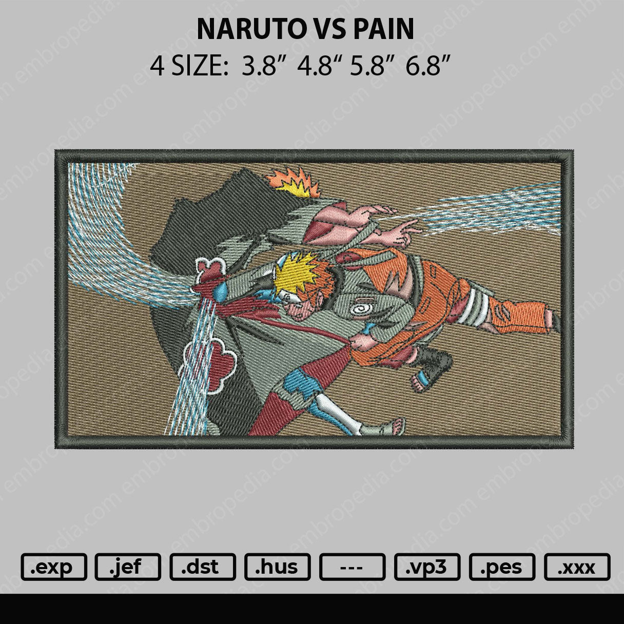 Naruto VS Pain Embroidery File 4 size