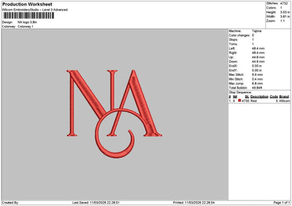 Na Text Embroidery File 6 sizes