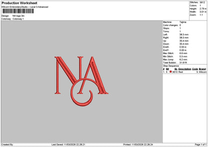 Na Text Embroidery File 6 sizes