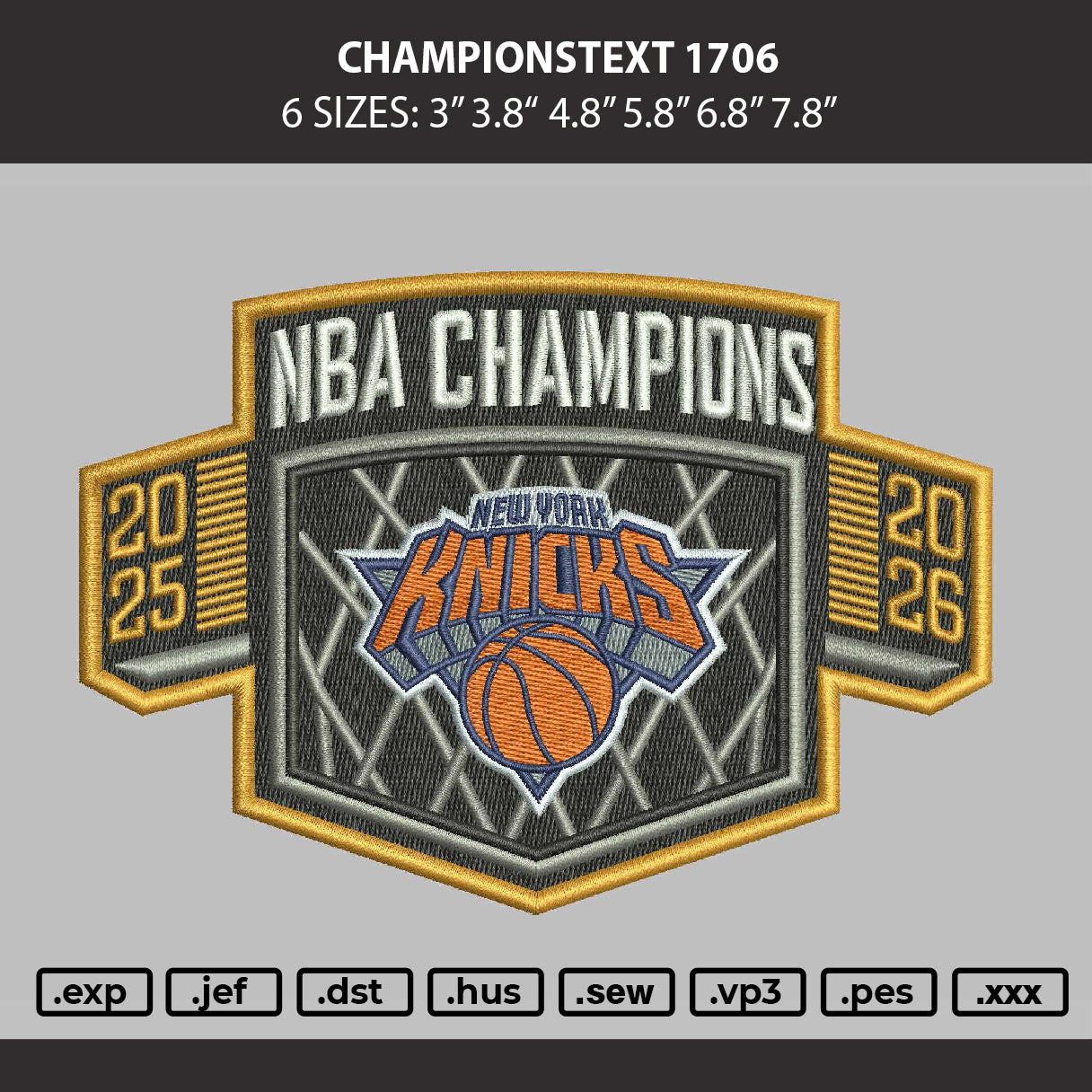 Championstext 1706 Embroidery File 6 sizes