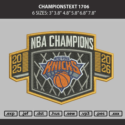 Championstext 1706 Embroidery File 6 sizes