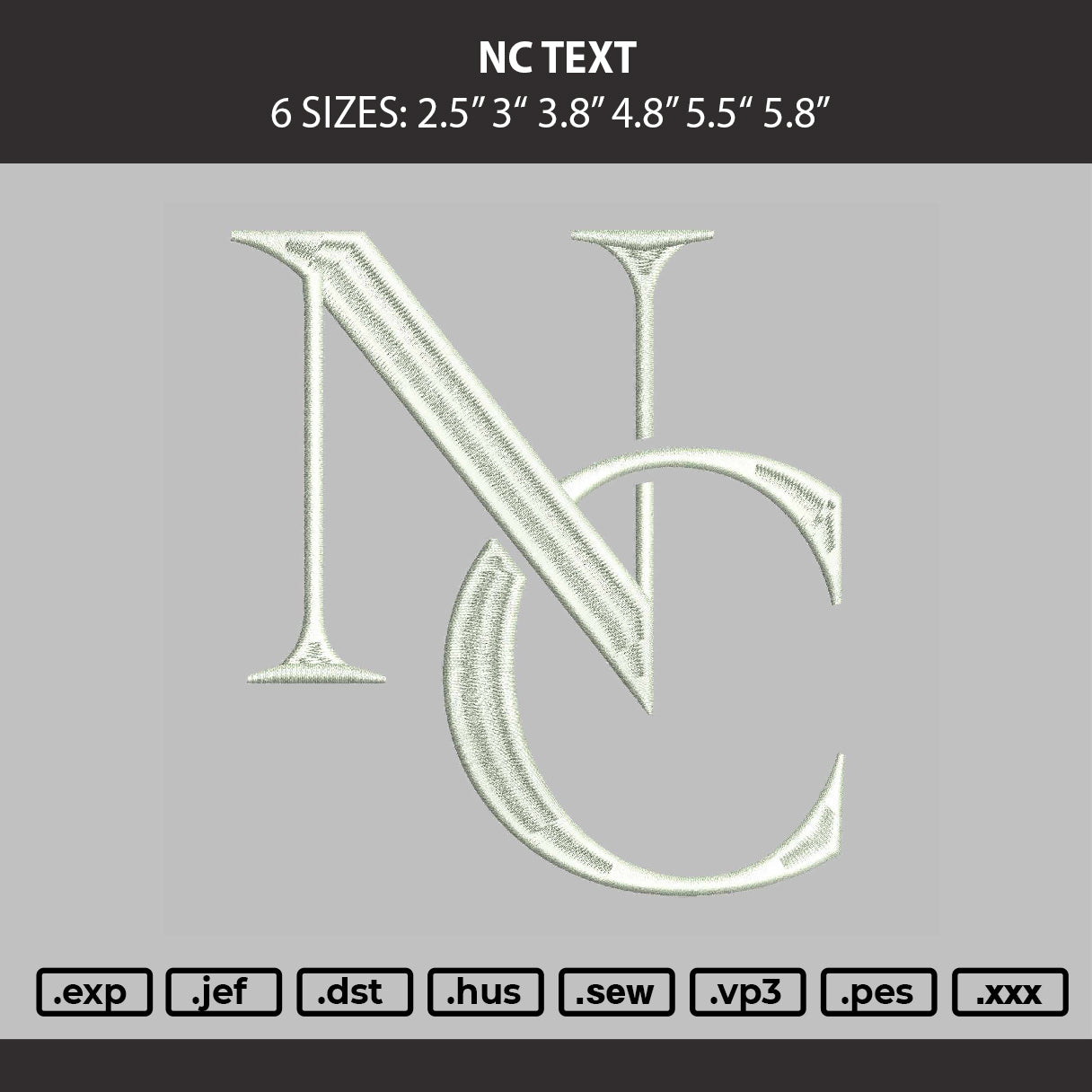 Nc Text Embroidery Machine Design File 6 sizes