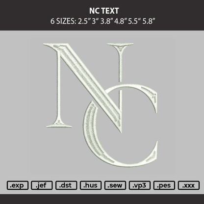 Nc Text Embroidery Machine Design File 6 sizes