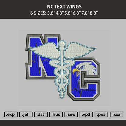 Nc Text Wings Embroidery Machine Design File 6 sizes