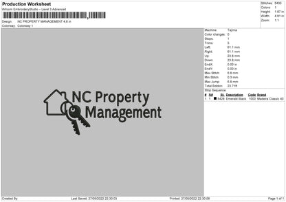 NC Property Management Embroidery File 4 size