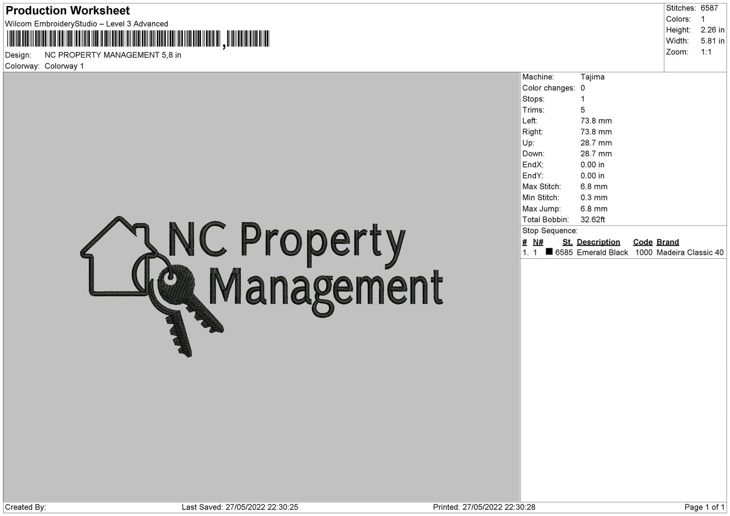 NC Property Management Embroidery File 4 size