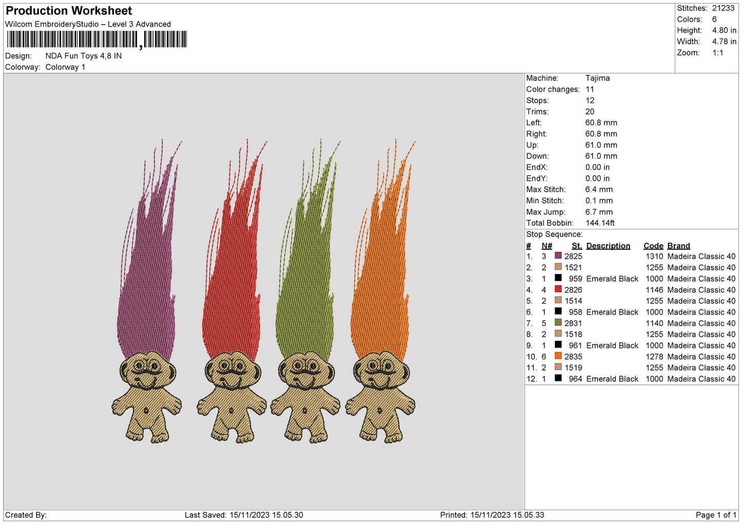 Colors Hair Embroidery File 6 sizes