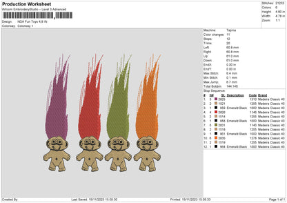 Colors Hair Embroidery File 6 sizes
