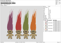 Colors Hair Embroidery File 6 sizes