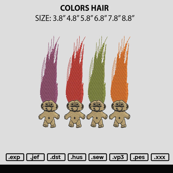 Colors Hair Embroidery File 6 sizes