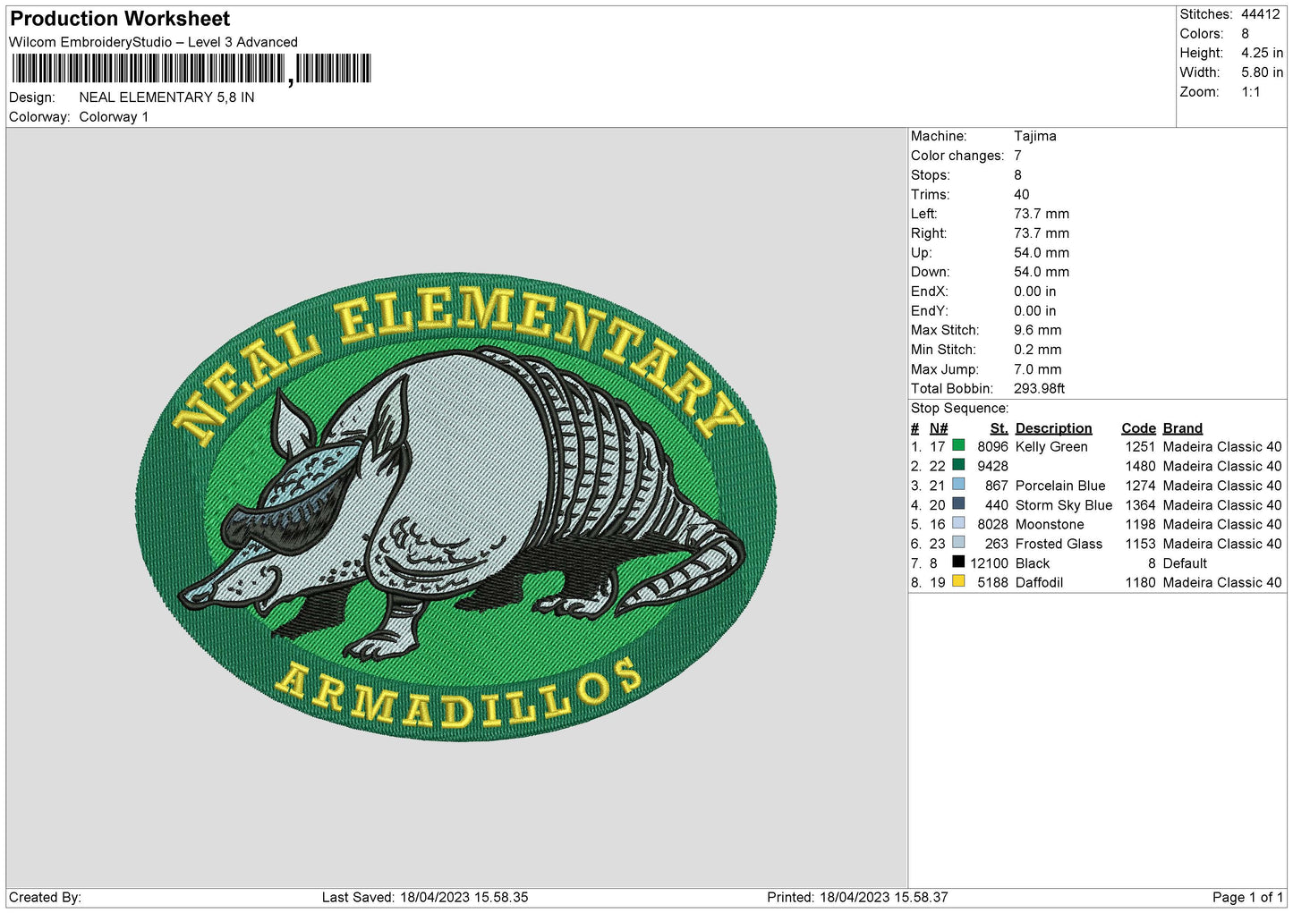 Neal E Embroidery File 6 sizes
