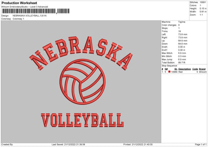 Nebraska Volley Embroidery File 6 sizes