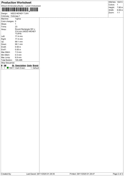 Moneytext 2811 Embroidery File 6 sizes
