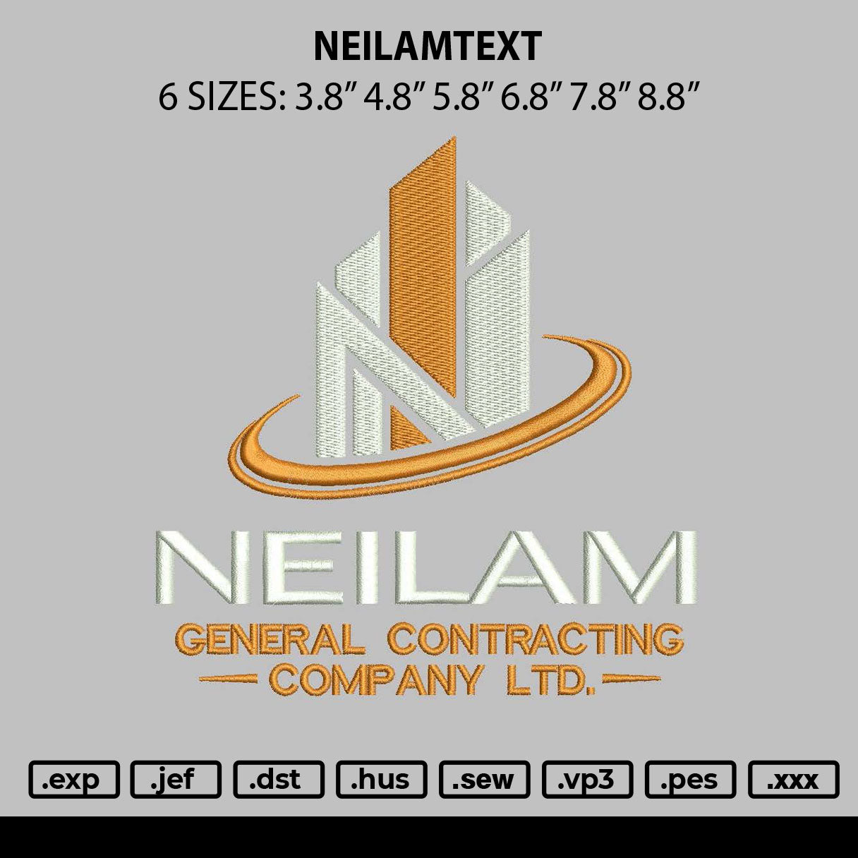 Neilamtext Embroidery File 6 sizes