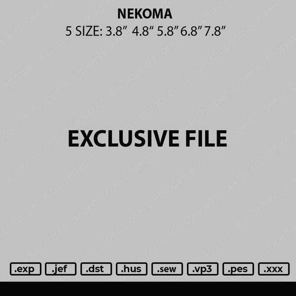 Nekoma Embroidery File 5 sizes