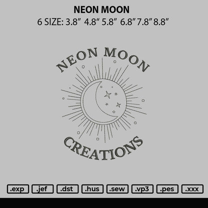 Neon Moon Embroidery File 6 sizes