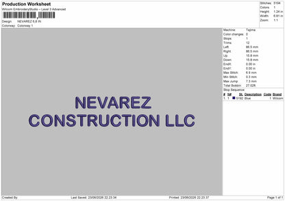 Nevareztext Embroidery Machine Design File 6 sizes