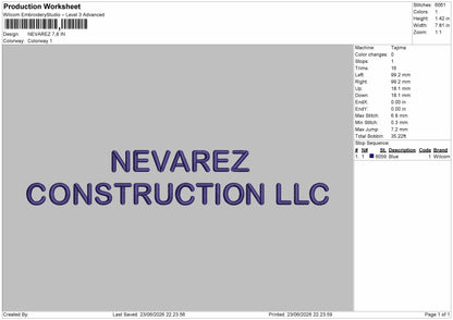 Nevareztext Embroidery Machine Design File 6 sizes
