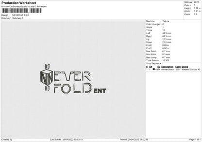 Never 2A Embroidery File 4 size