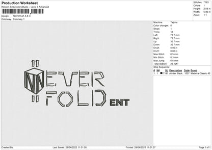 Never 2A Embroidery File 4 size