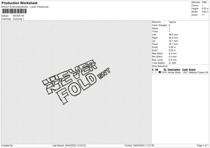 Never 4A Embroidery File 4 size