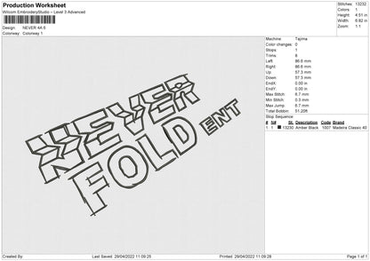 Never 4A Embroidery File 4 size