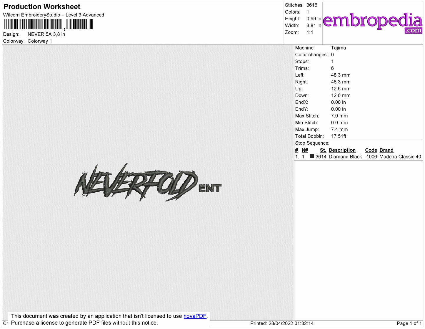 Neverfold 5A Embroidery File 4 size