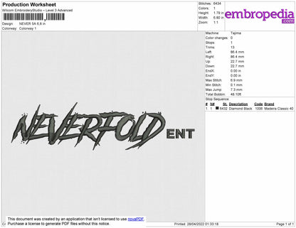 Neverfold 5A Embroidery File 4 size