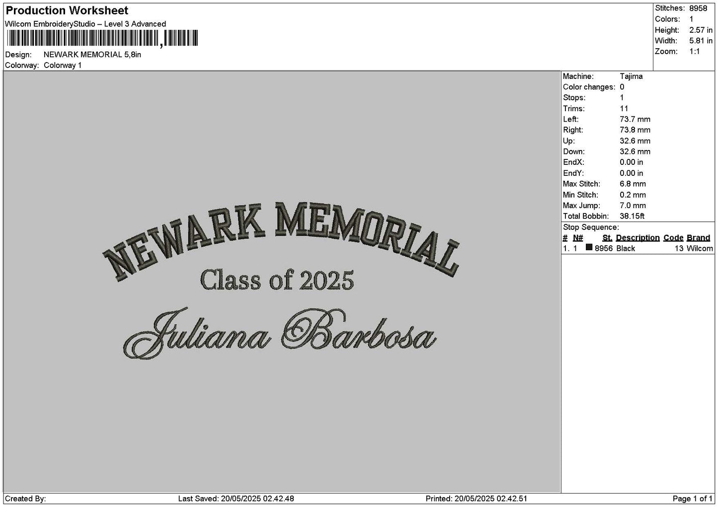 Newarktext Embroidery File 6 sizes
