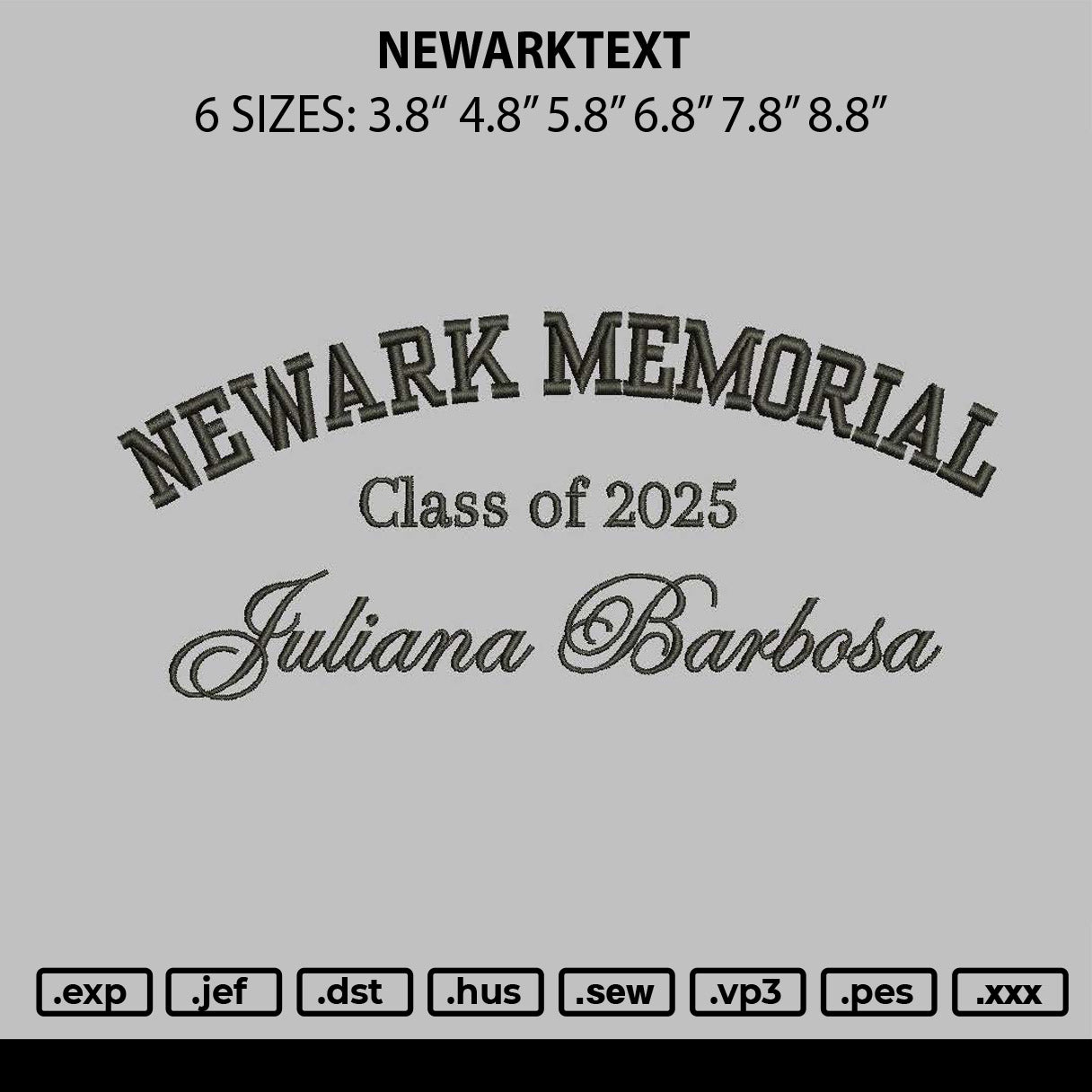 Newarktext Embroidery File 6 sizes