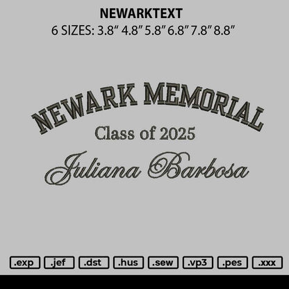 Newarktext Embroidery File 6 sizes