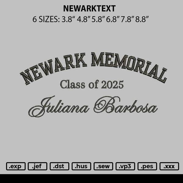 Newarktext Embroidery File 6 sizes